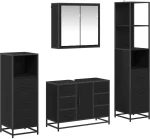 vidaXL Σετ Επίπλων Μπάνιου με ράφι 4 pcs Μαύρη Οξυά Επεξεργασμένο ξύλο