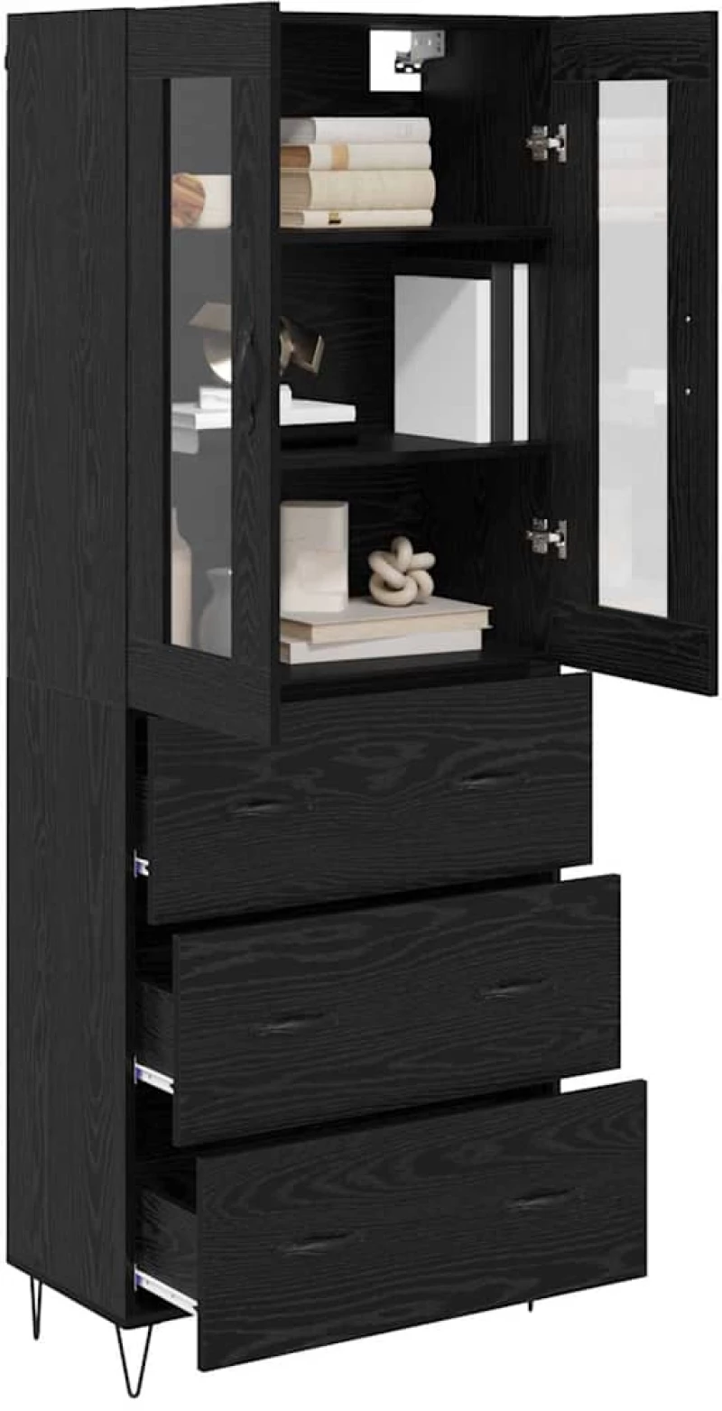 vidaXL Highboard Μαύρη Οξυά 69,5 x 34 x 180 εκ. Επεξεργασμένο ξύλο