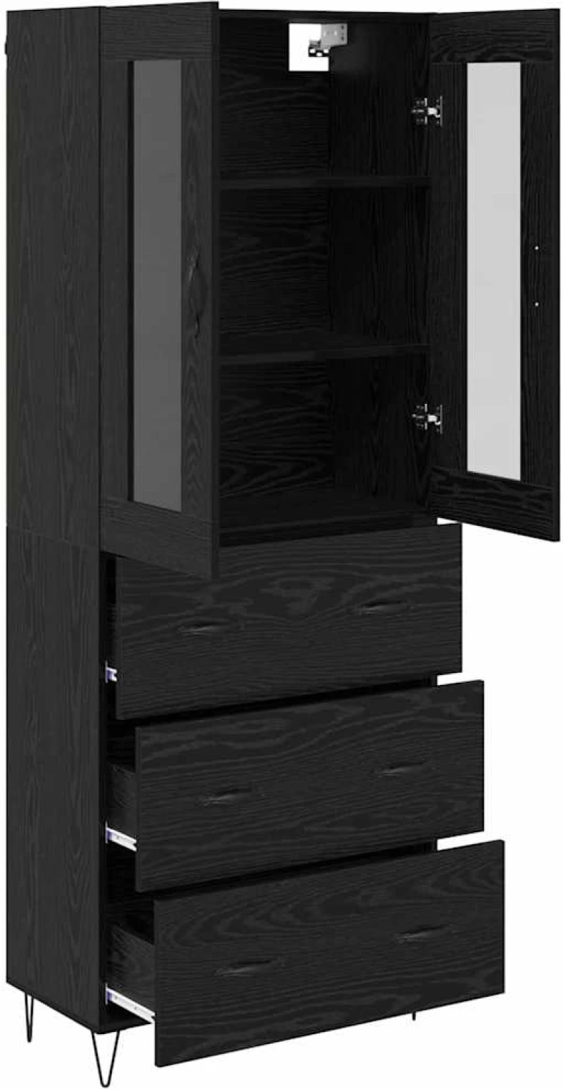 vidaXL Highboard Μαύρη Οξυά 69,5 x 34 x 180 εκ. Επεξεργασμένο ξύλο