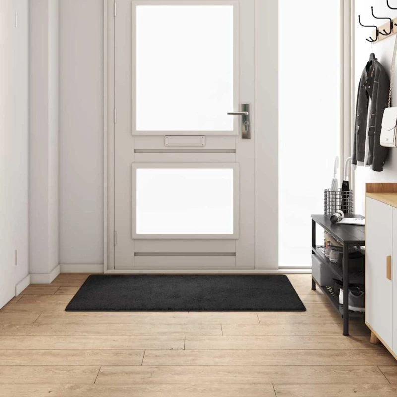 vidaXL Δερμάτινο Χαλί Μαύρο 80 x 150 cm 100% Πολυπροπυλένιο Τούφτα