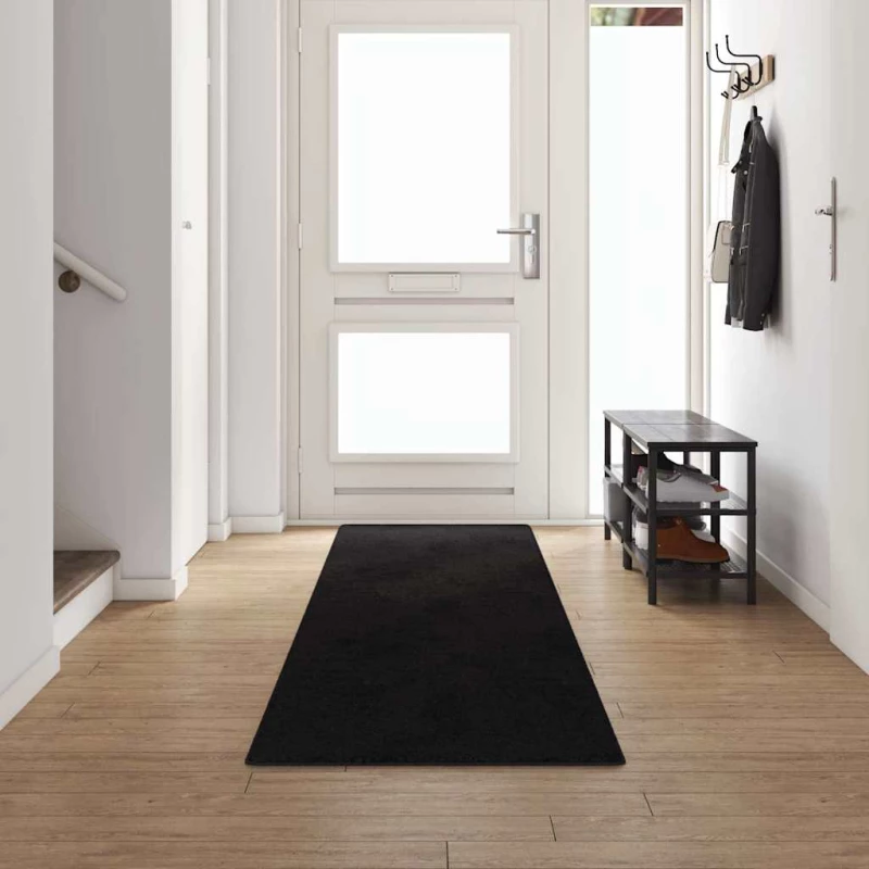 vidaXL Δερμάτινο Χαλί Μαύρο 80 x 500 cm 100% Πολυπροπυλένιο Τούφτα