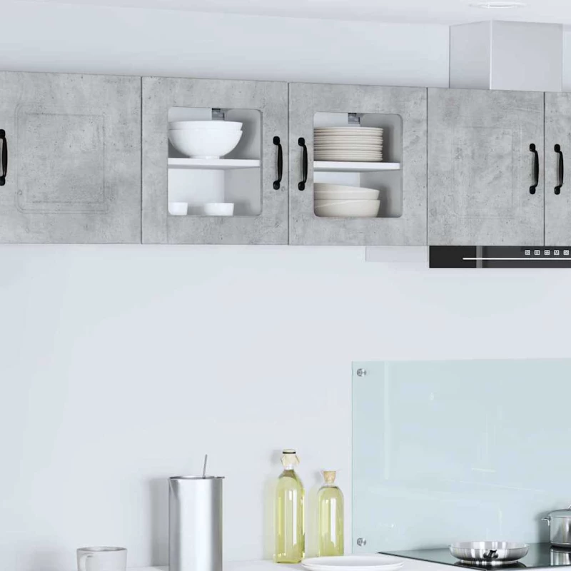 vidaXL Κρεμαστό ντουλάπι κουζίνας με ράφι 2 pcs Σκυρόδεμα Γκρι