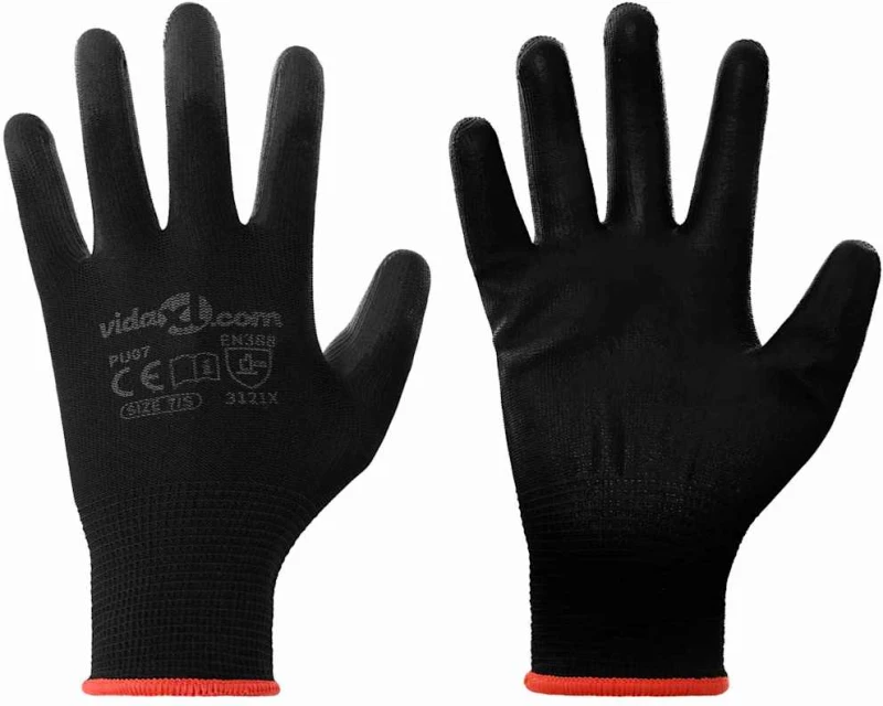 vidaXL Γάντια Εργασίας 12 pcs Μαύρο 7 / S Πολυεστέρας