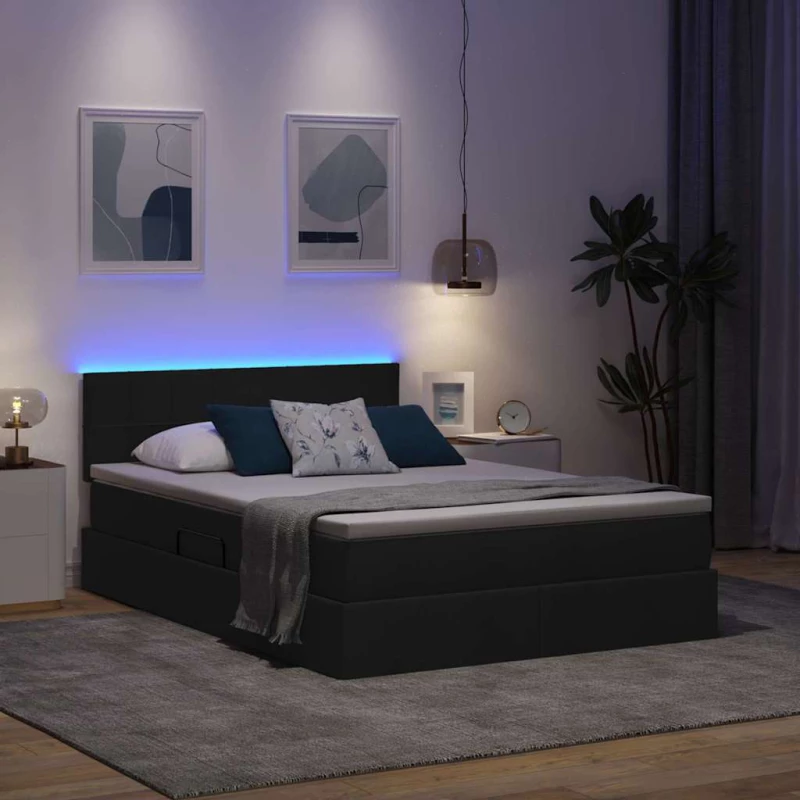 vidaXL Κρεβάτι με αποθηκευτικό χώρο και LED Μαύρο 140 x 200 cm