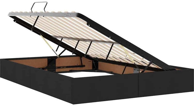 vidaXL Κρεβάτι με αποθηκευτικό χώρο και LED Μαύρο 140 x 200 cm