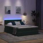 vidaXL Κρεβάτι με αποθηκευτικό χώρο και LED με στρώμα Σκούρο Πράσινο