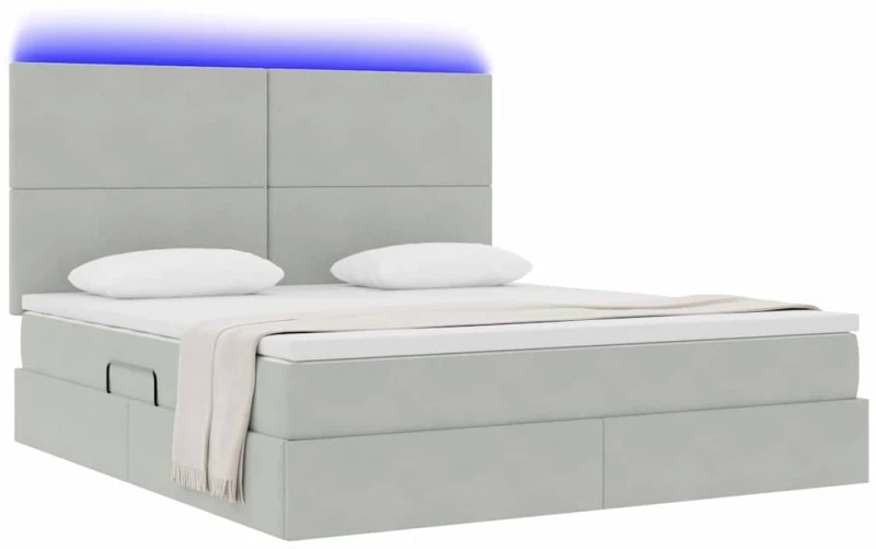 vidaXL Κρεβάτι με αποθηκευτικό χώρο και LED Ανοιχτό γκρι 180 x 200 cm