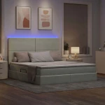 vidaXL Κρεβάτι με αποθηκευτικό χώρο και LED Ανοιχτό γκρι 180 x 200 cm