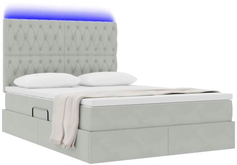 vidaXL Κρεβάτι με αποθηκευτικό χώρο και LED Ανοιχτό γκρι 140 x 200 cm