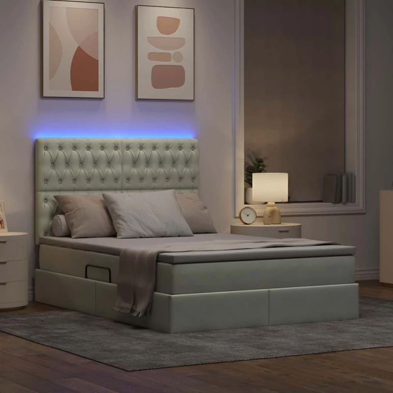 vidaXL Κρεβάτι με αποθηκευτικό χώρο και LED Ανοιχτό γκρι 140 x 200 cm