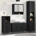 vidaXL Σετ Επίπλων Μπάνιου με ράφι 3 pcs Μαύρη Οξυά Επεξεργασμένο ξύλο