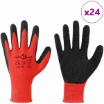vidaXL Γάντια Εργασίας 24 pcs Κόκκινο και Μαύρο 7 / S