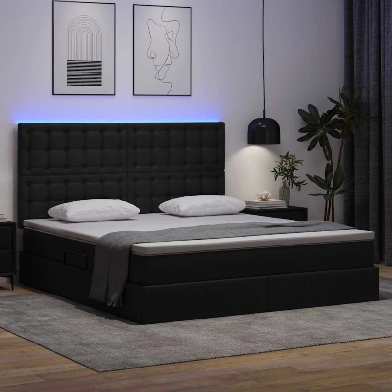 vidaXL Κρεβάτι με αποθηκευτικό χώρο και LED Μαύρο 160 x 200 cm