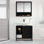 vidaXL Σετ Επίπλων Μπάνιου με ράφι 2 pcs Μαύρη Οξυά Επεξεργασμένο ξύλο