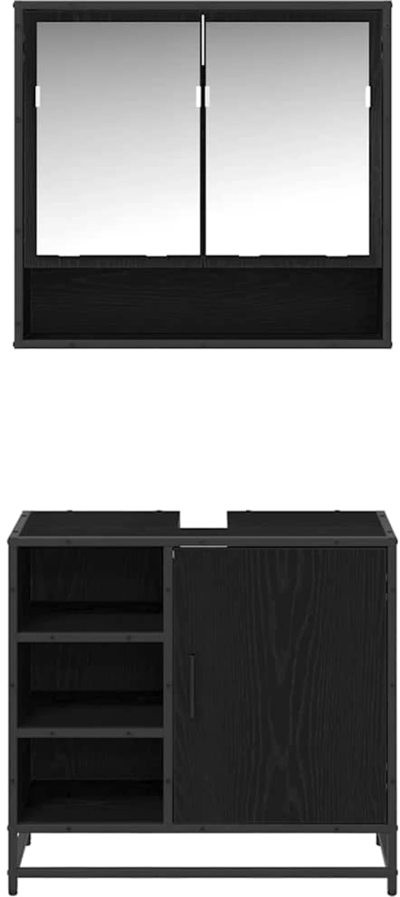 vidaXL Σετ Επίπλων Μπάνιου με ράφι 2 pcs Μαύρη Οξυά Επεξεργασμένο ξύλο
