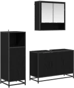 vidaXL Σετ Επίπλων Μπάνιου με ράφι 3 pcs Μαύρη Οξυά Επεξεργασμένο ξύλο