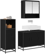 vidaXL Σετ Επίπλων Μπάνιου με ράφι 3 pcs Μαύρη Οξυά Επεξεργασμένο ξύλο