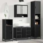 vidaXL Σετ Επίπλων Μπάνιου με ράφι 4 pcs Μαύρη Οξυά Επεξεργασμένο ξύλο