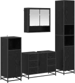 vidaXL Σετ Επίπλων Μπάνιου με ράφι 4 pcs Μαύρη Οξυά Επεξεργασμένο ξύλο
