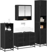 vidaXL Σετ Επίπλων Μπάνιου με ράφι 4 pcs Μαύρη Οξυά Επεξεργασμένο ξύλο