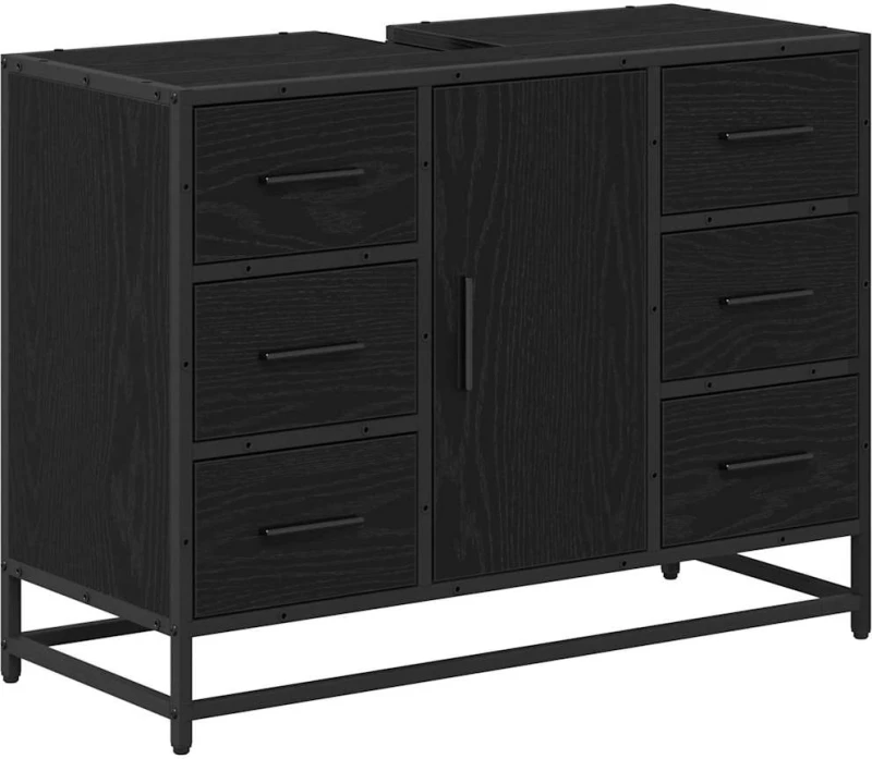 vidaXL Σετ Επίπλων Μπάνιου με ράφι 4 pcs Μαύρη Οξυά Επεξεργασμένο ξύλο