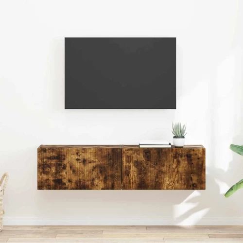 vidaXL Ντουλάπι Τηλεόρασης Τοίχου Επιτοίχιο 2 pcs Καπνιστό Δρύς