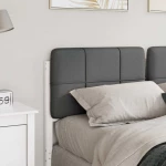 vidaXL Ταπετσαρισμένο κεφαλάρι Λευκό και Ανοιχτό Γκρι 135 cm