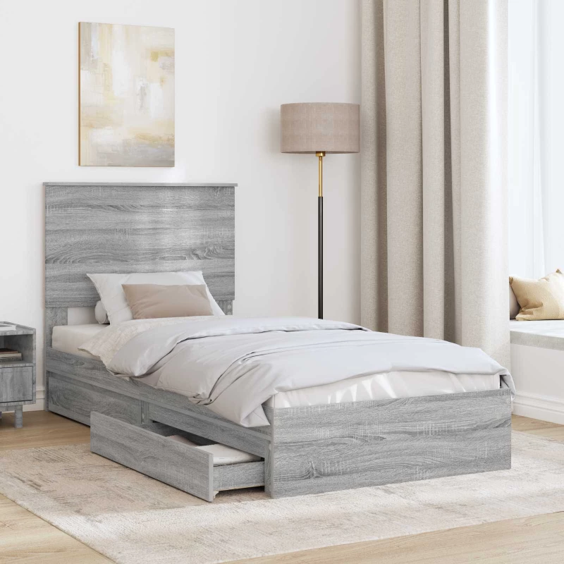 vidaXL Κρεβάτι Αποθήκης Γκρίζο Σονομα 90 x 190 cm Επεξεργασμένο ξύλο