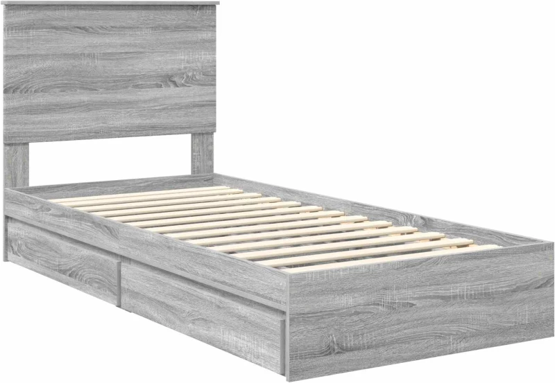 vidaXL Κρεβάτι Αποθήκης Γκρίζο Σονομα 90 x 190 cm Επεξεργασμένο ξύλο