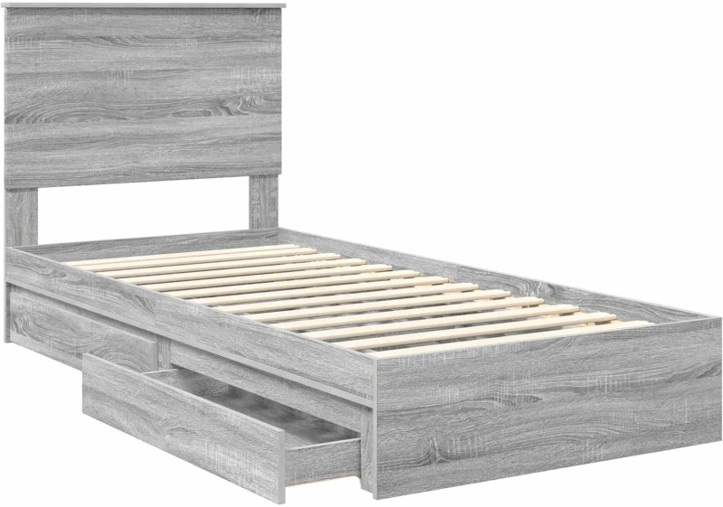 vidaXL Κρεβάτι Αποθήκης Γκρίζο Σονομα 90 x 190 cm Επεξεργασμένο ξύλο