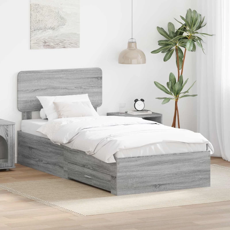 vidaXL Σκελετός Κρεβατιού Γκρίζο Σονομα 75 x 190 cm Επεξεργασμένο ξύλο