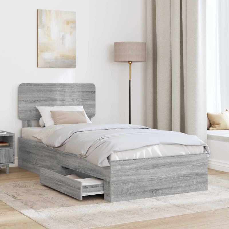 vidaXL Σκελετός Κρεβατιού Γκρίζο Σονομα 75 x 190 cm Επεξεργασμένο ξύλο