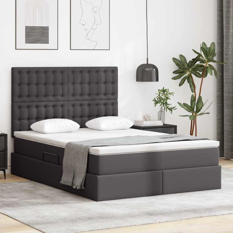 vidaXL Κρεβάτι Αποθήκης με στρώμα Γκρι 140 x 200 cm Τεχνητό Δέρμα