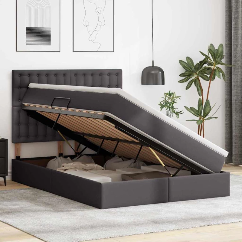 vidaXL Κρεβάτι Αποθήκης με στρώμα Γκρι 140 x 200 cm Τεχνητό Δέρμα