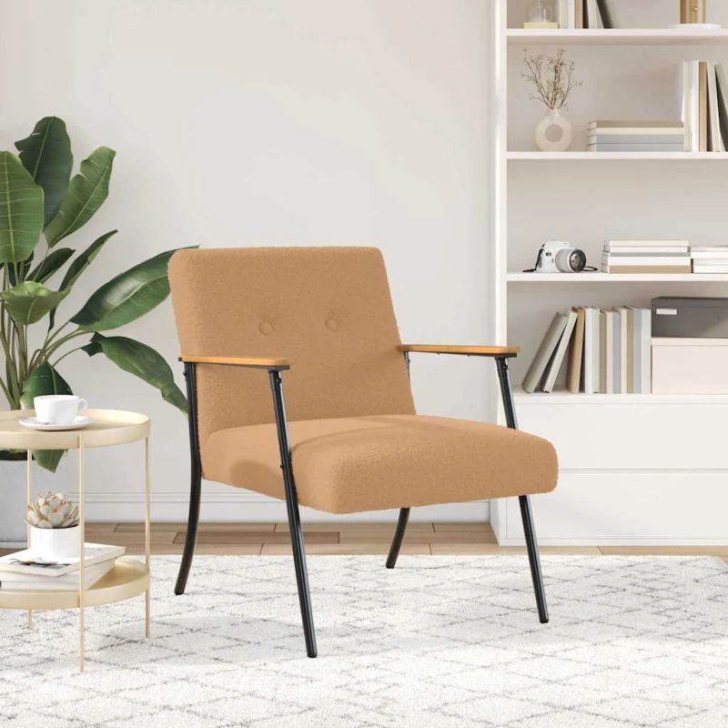 vidaXL Πολυθρόνα Μπεζ 59 x 75 x 78 εκ Κάλαθος ύφασμα με σγουρή υφή