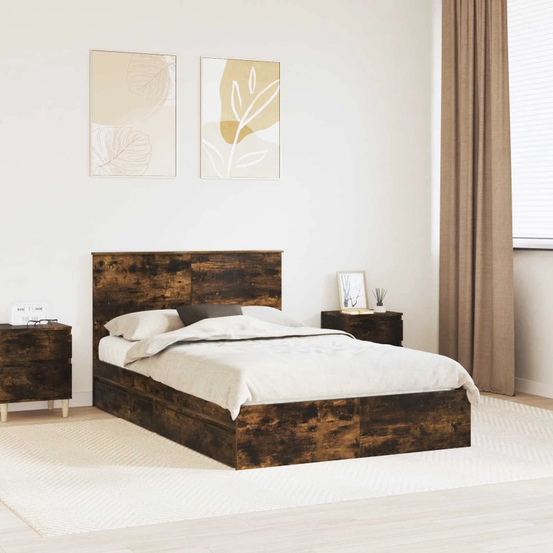 vidaXL Κρεβάτι Αποθήκης Καπνιστό Δρύς 135 x 190 cm Επεξεργασμένο ξύλο