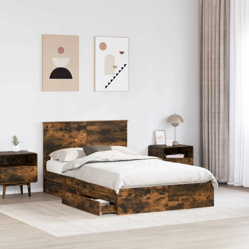 vidaXL Κρεβάτι Αποθήκης Καπνιστό Δρύς 135 x 190 cm Επεξεργασμένο ξύλο
