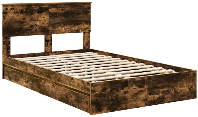 vidaXL Κρεβάτι Αποθήκης Καπνιστό Δρύς 135 x 190 cm Επεξεργασμένο ξύλο