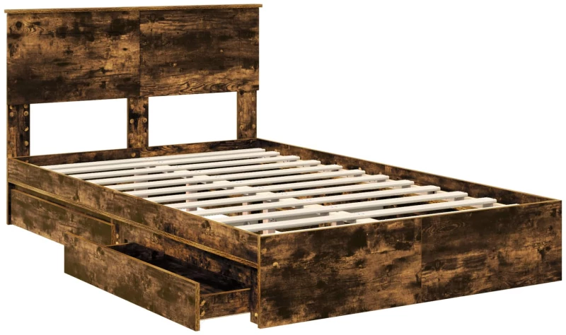 vidaXL Κρεβάτι Αποθήκης Καπνιστό Δρύς 135 x 190 cm Επεξεργασμένο ξύλο