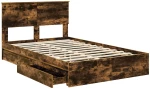 vidaXL Κρεβάτι Αποθήκης Καπνιστό Δρύς 135 x 190 cm Επεξεργασμένο ξύλο