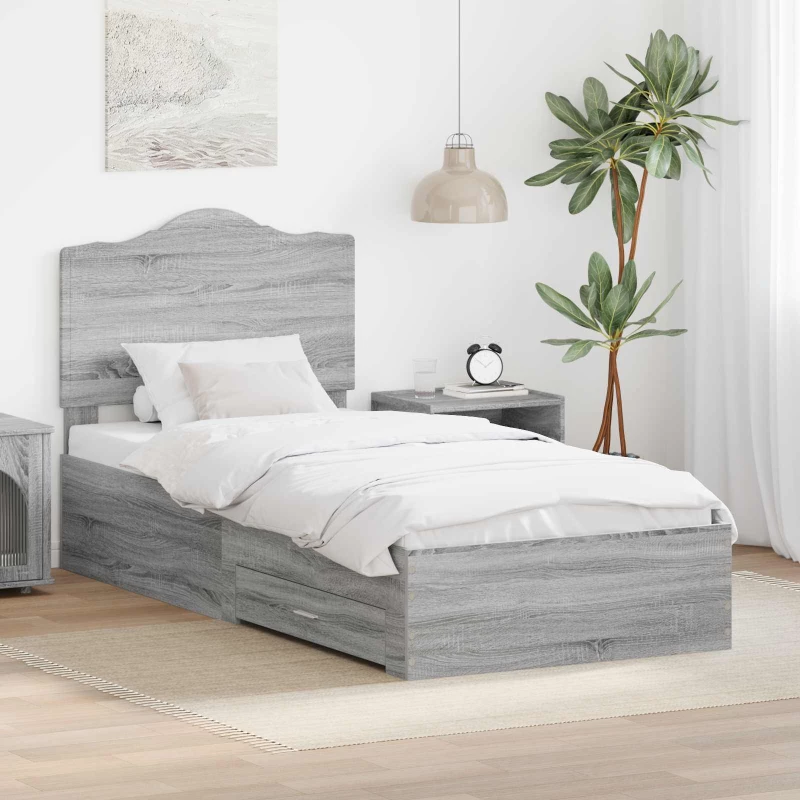 vidaXL Σκελετός Κρεβατιού Γκρίζο Σονομα 75 x 190 cm Επεξεργασμένο ξύλο
