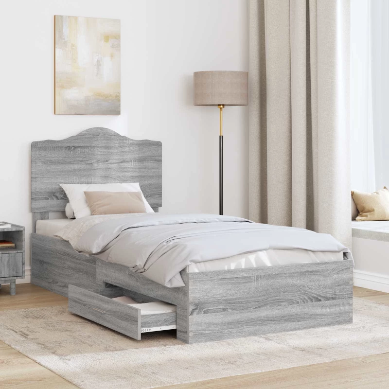 vidaXL Σκελετός Κρεβατιού Γκρίζο Σονομα 75 x 190 cm Επεξεργασμένο ξύλο