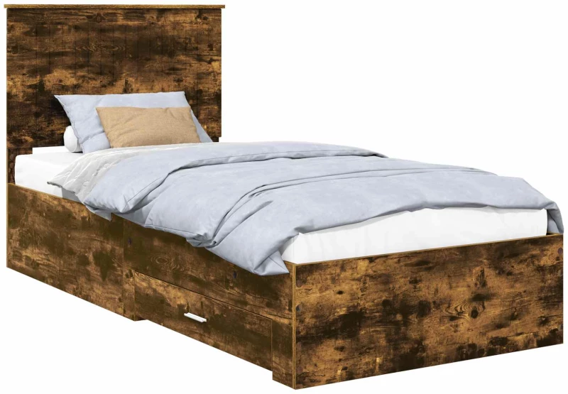 vidaXL Σκελετός Κρεβατιού Καπνιστό Δρύς 90 x 190 cm Επεξεργασμένο ξύλο
