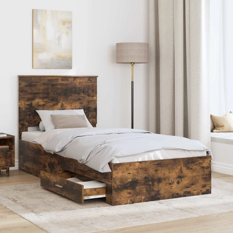 vidaXL Σκελετός Κρεβατιού Καπνιστό Δρύς 90 x 190 cm Επεξεργασμένο ξύλο