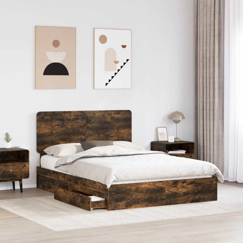 vidaXL Κρεβάτι Αποθήκης Καπνιστό Δρύς 160 x 200 cm Επεξεργασμένο ξύλο