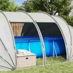 vidaXL Σκηνή πισίνας τύπου θόλου Γκρι 538 x 440 x 204 εκ.