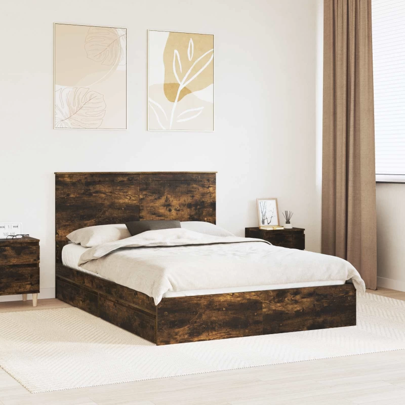 vidaXL Κρεβάτι Αποθήκης Καπνιστό Δρύς 135 x 190 cm Επεξεργασμένο ξύλο
