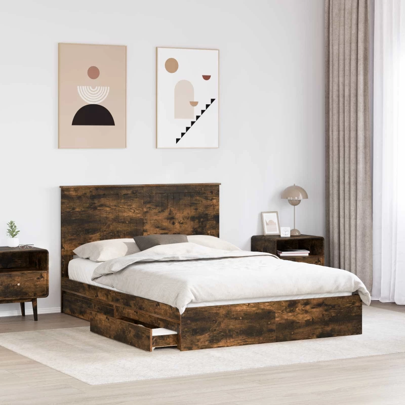 vidaXL Κρεβάτι Αποθήκης Καπνιστό Δρύς 135 x 190 cm Επεξεργασμένο ξύλο