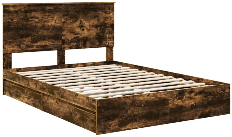 vidaXL Κρεβάτι Αποθήκης Καπνιστό Δρύς 135 x 190 cm Επεξεργασμένο ξύλο