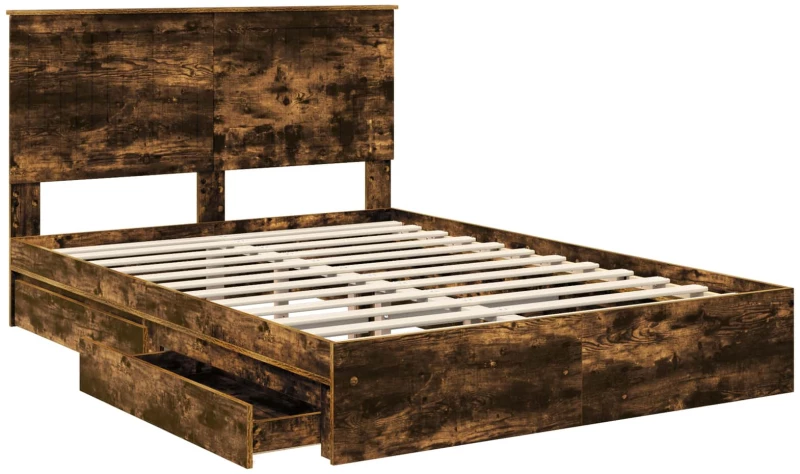 vidaXL Κρεβάτι Αποθήκης Καπνιστό Δρύς 135 x 190 cm Επεξεργασμένο ξύλο